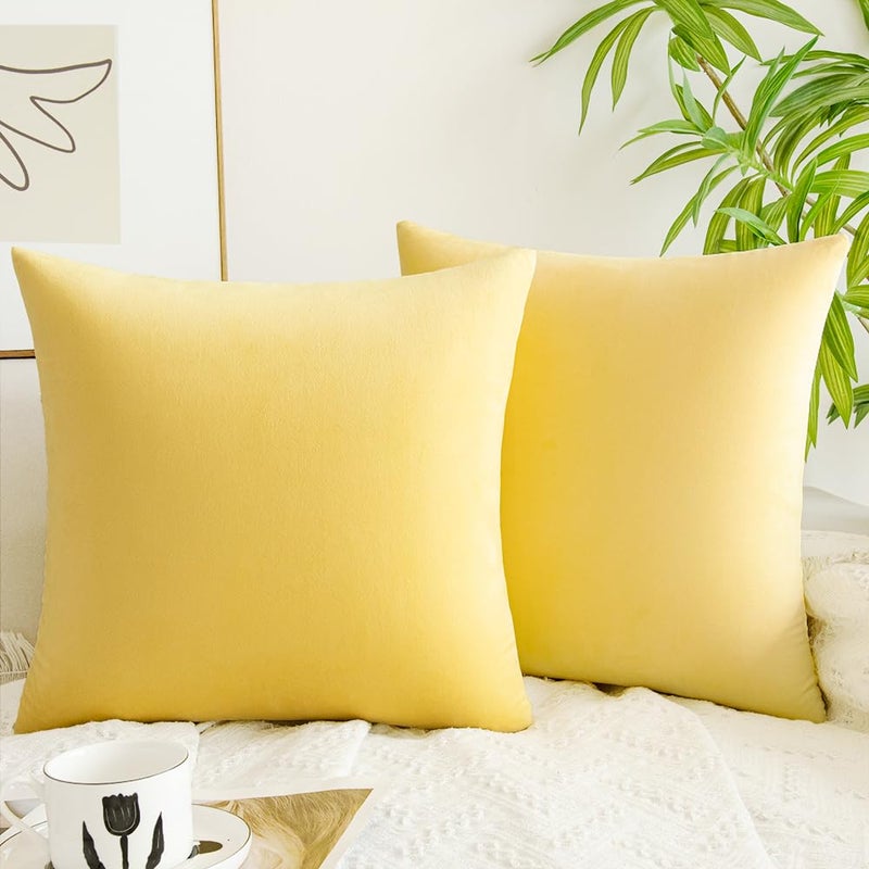 QUORGVES Yellow Pillow Covers 18x18 Inch Spring Summer Pillow Covers Pack of 2 Soft Square Lemon Solid Velvet Throw Pillow Cover 18 x 18 Set of 2 - Image 1